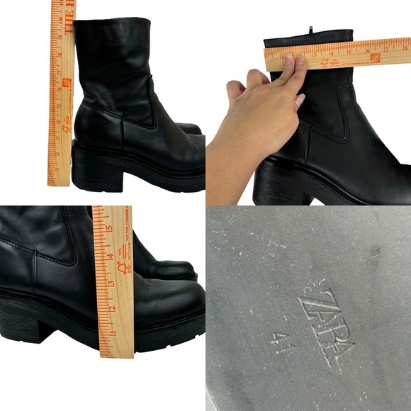 Zara Leather Ankle Platform Combat Boots Chunky Sole 1124/010 Women's Size 41 - Picture 14 of 16